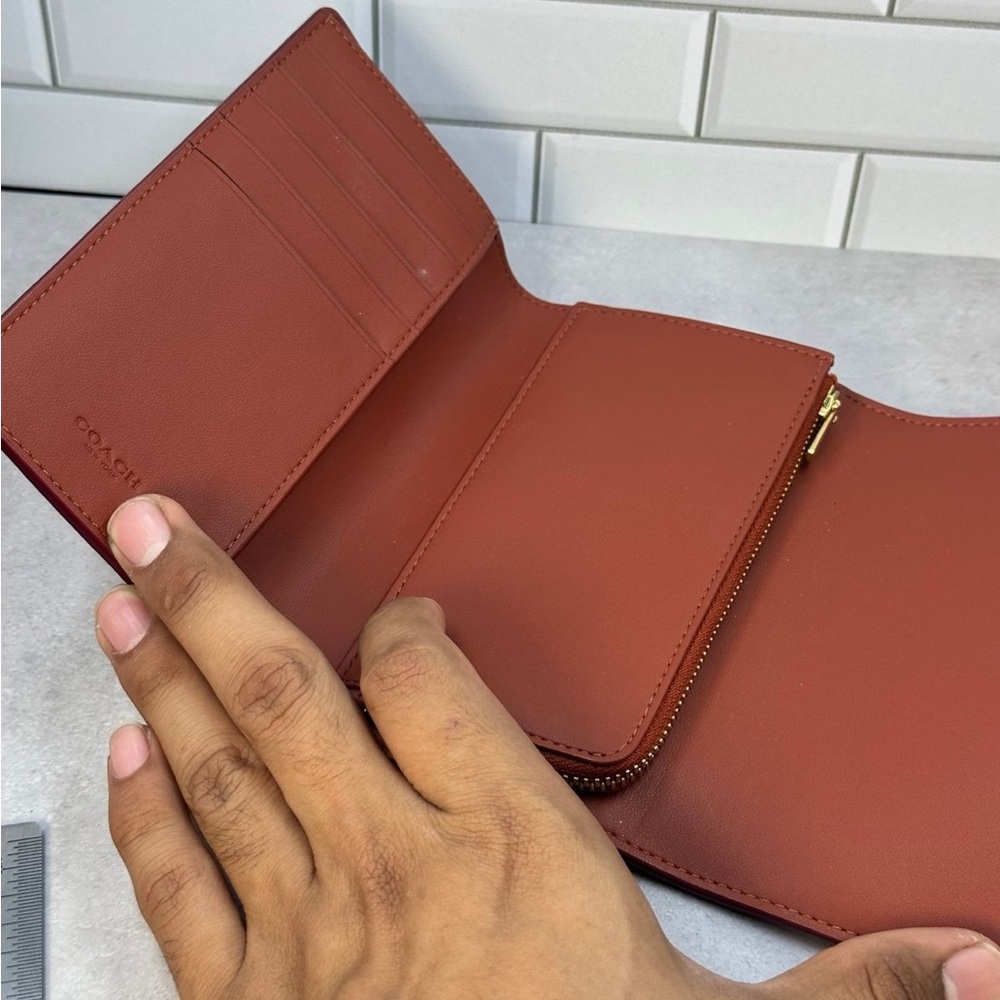 COACH Folded Wallet Tri-fold Cowhide Bordeaux Total Pattern Women's - Picture 7 of 10